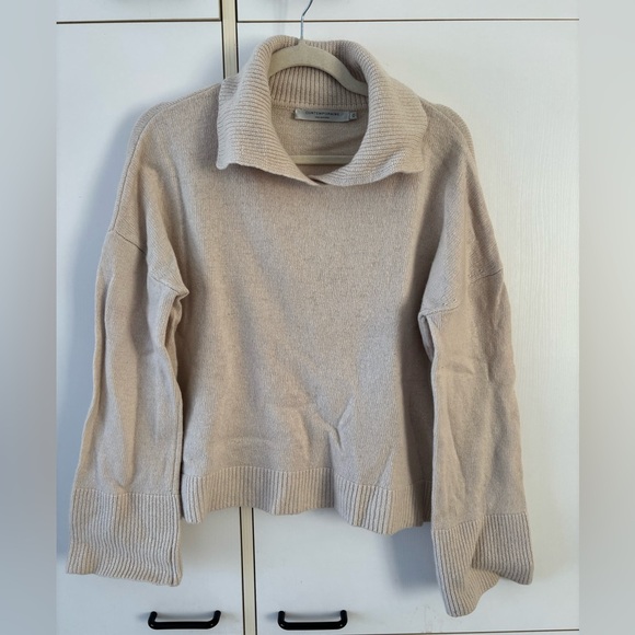 Simons Sweaters - Contemporaine Simons Women's Cream Sweater Knit Wool Blend Colar Large Sleeves